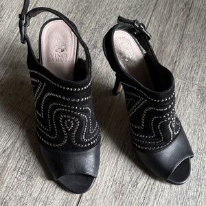 Vince Camuto Black Studded Peep-Toe Slingback Heels